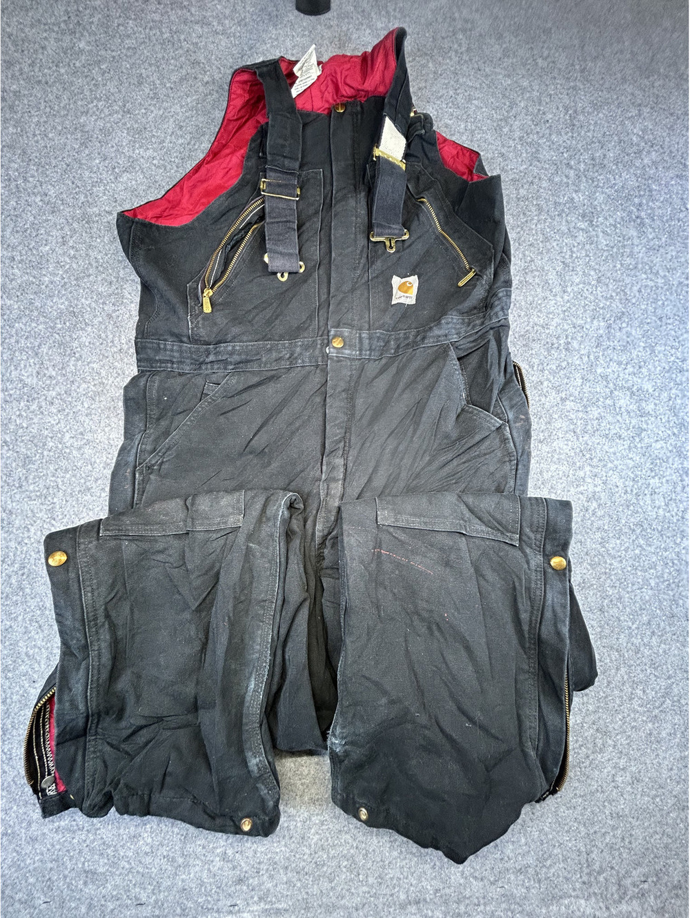 Carhartt Insulated Double Knee Bib Overalls 34x34 Distressed R36 BLK